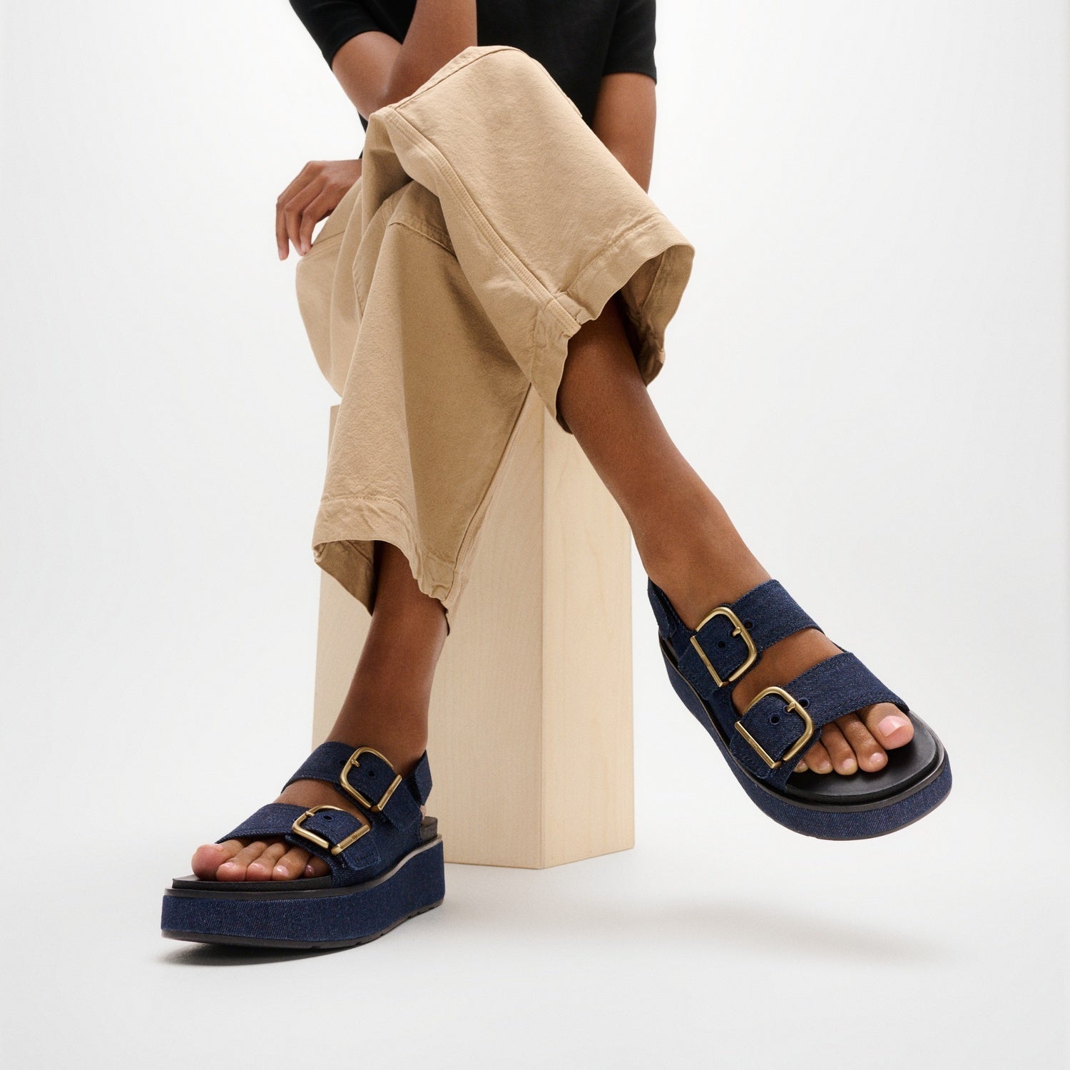 GEN-FF Max Sandalias Denim con Hebilla y Correa Trasera - Denim Oscuro