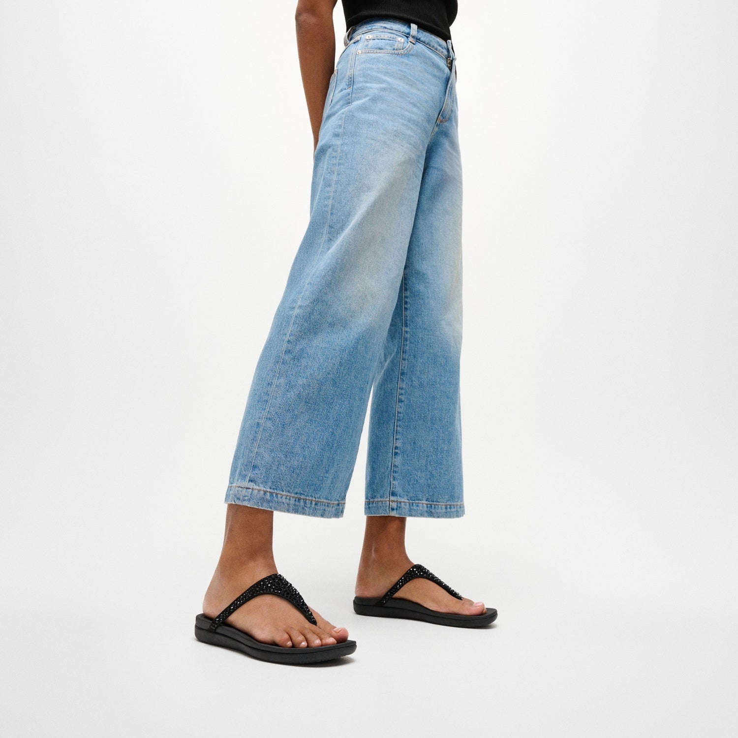SOLAY Sandalias Dedo Cristal Mixto - Negro