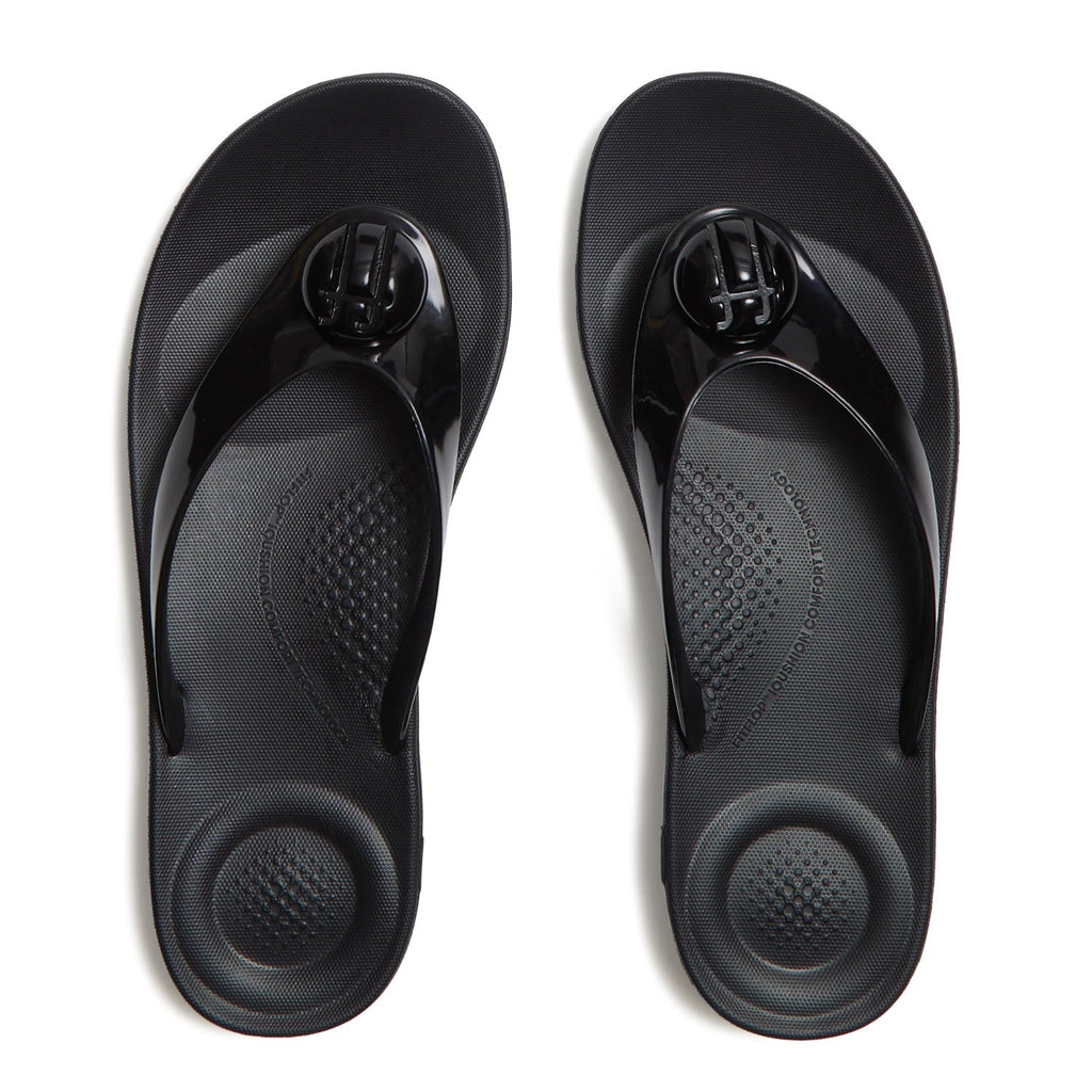 IQUSHION Sandalias Flip-Flop con Botón Brillante - Negro