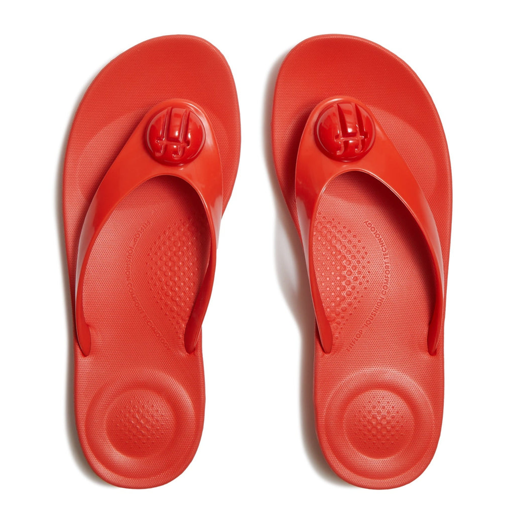IQUSHION Sandalias Flip-Flop con Botón Brillante - Rojo Tomate