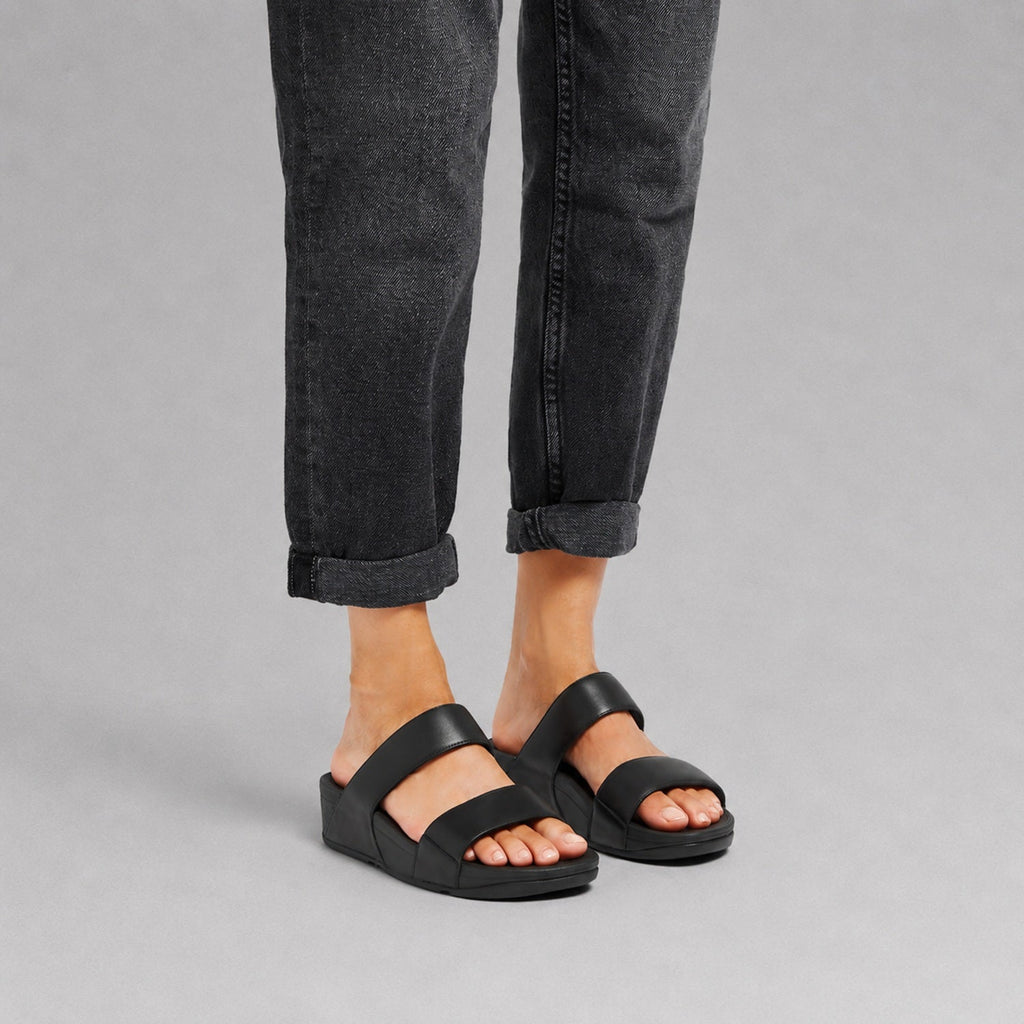 LULU Sandalias Slide de Cuero - Negro Total