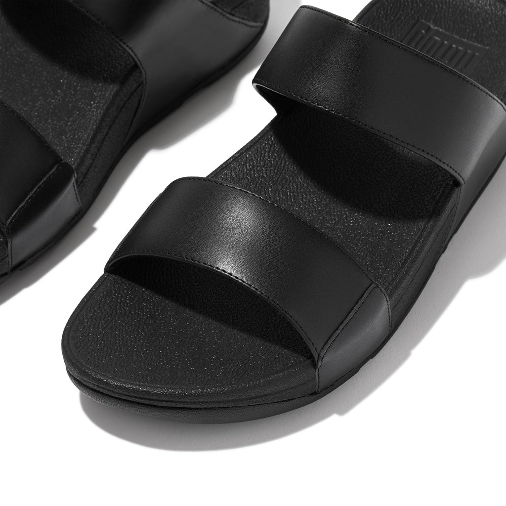 LULU Sandalias Slide de Cuero - Negro Total