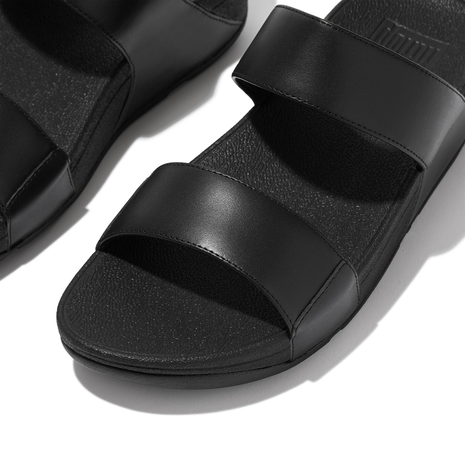 LULU Sandalias Slide de Cuero - Negro Total