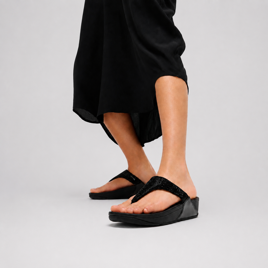 LULU Sandalias Dedo con Cristales - Negro Total