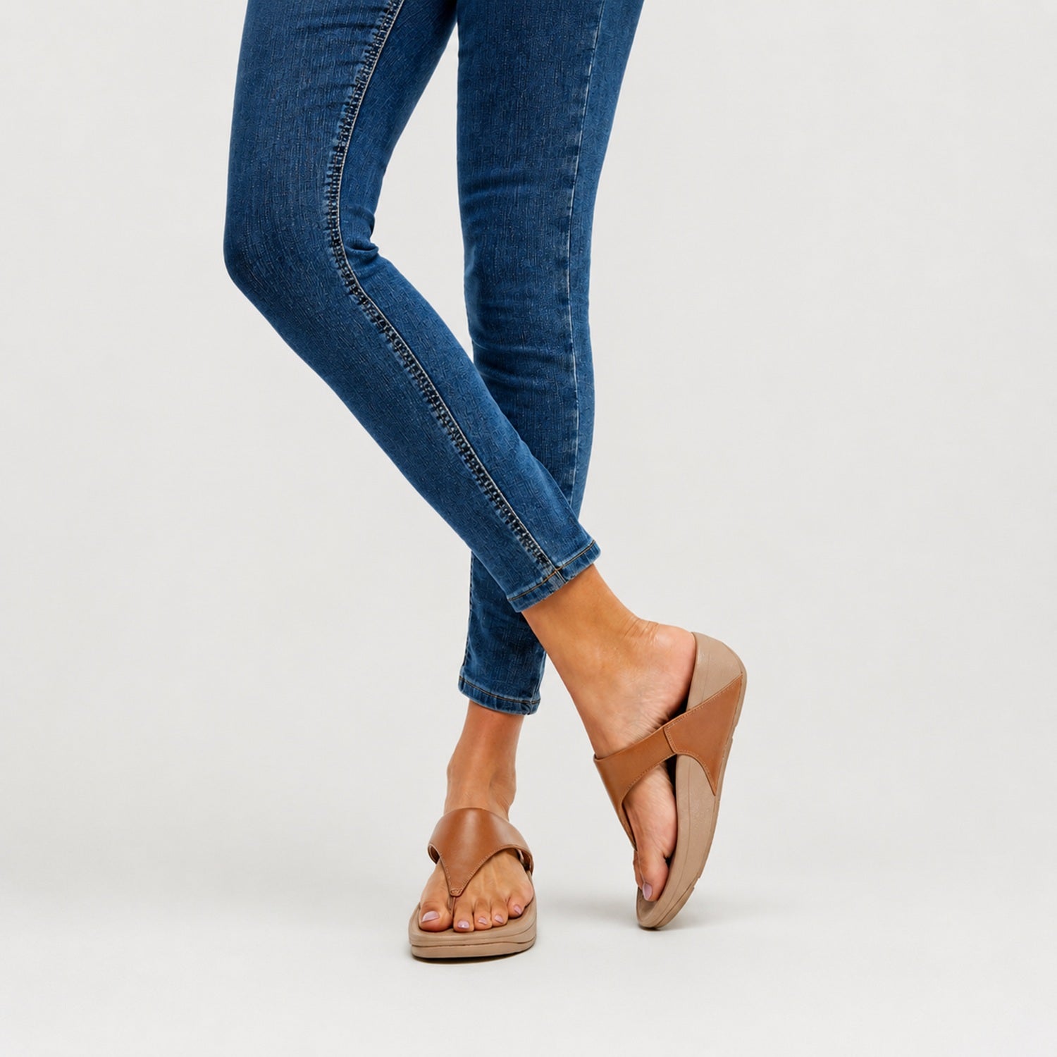 LULU Sandalias de Cuero Dedo - Café Claro