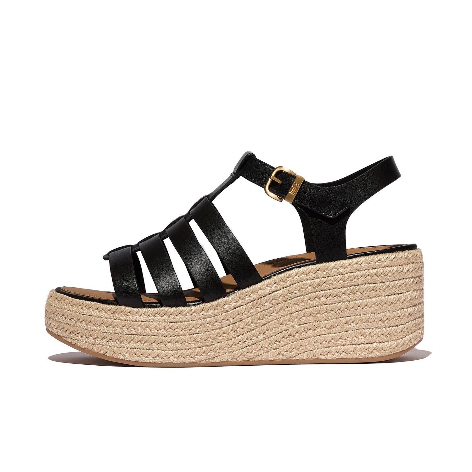 PLATFFORMS Sandalias Fisherman Cuña Espadrille de Cuero - Negro