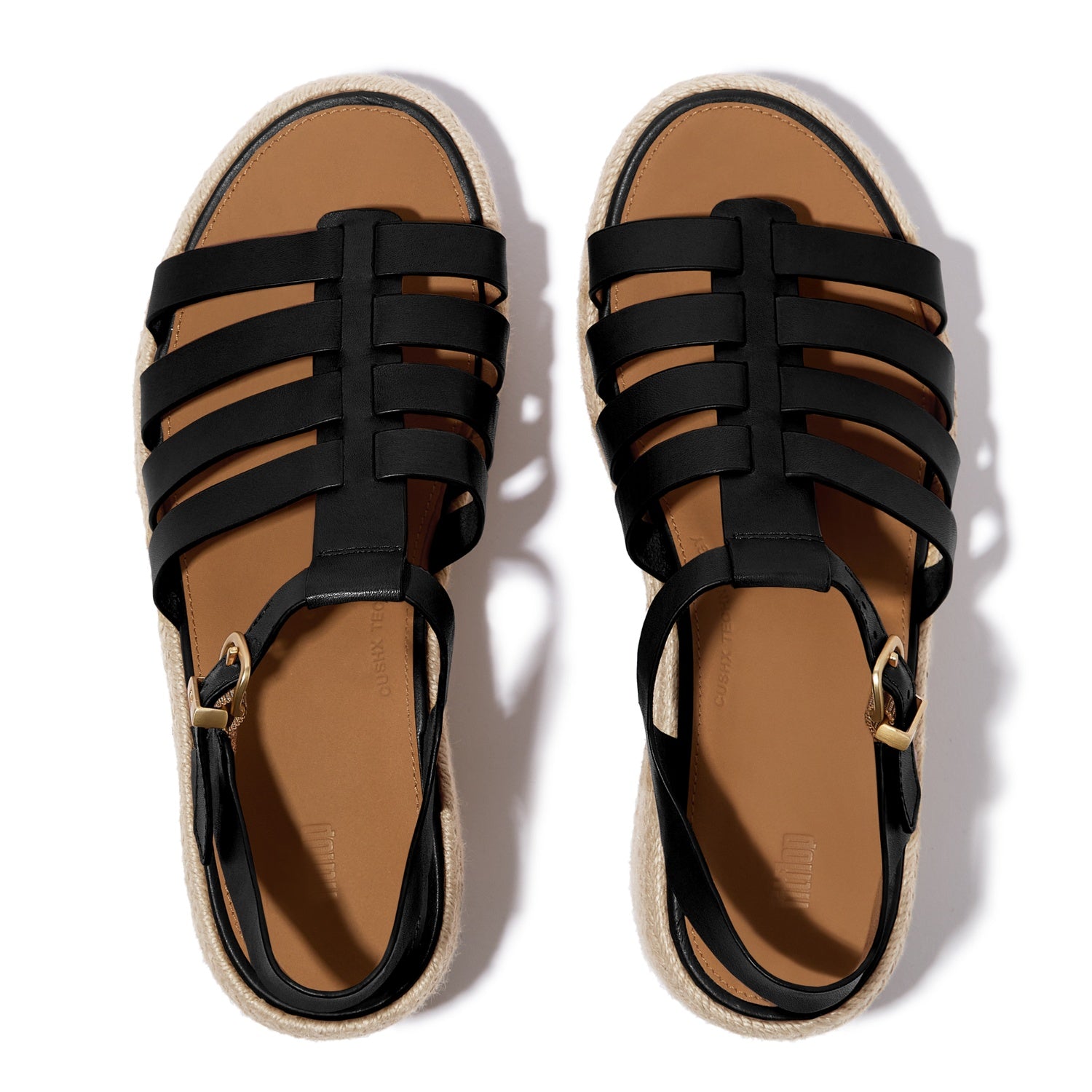 PLATFFORMS Sandalias Fisherman Cuña Espadrille de Cuero - Negro