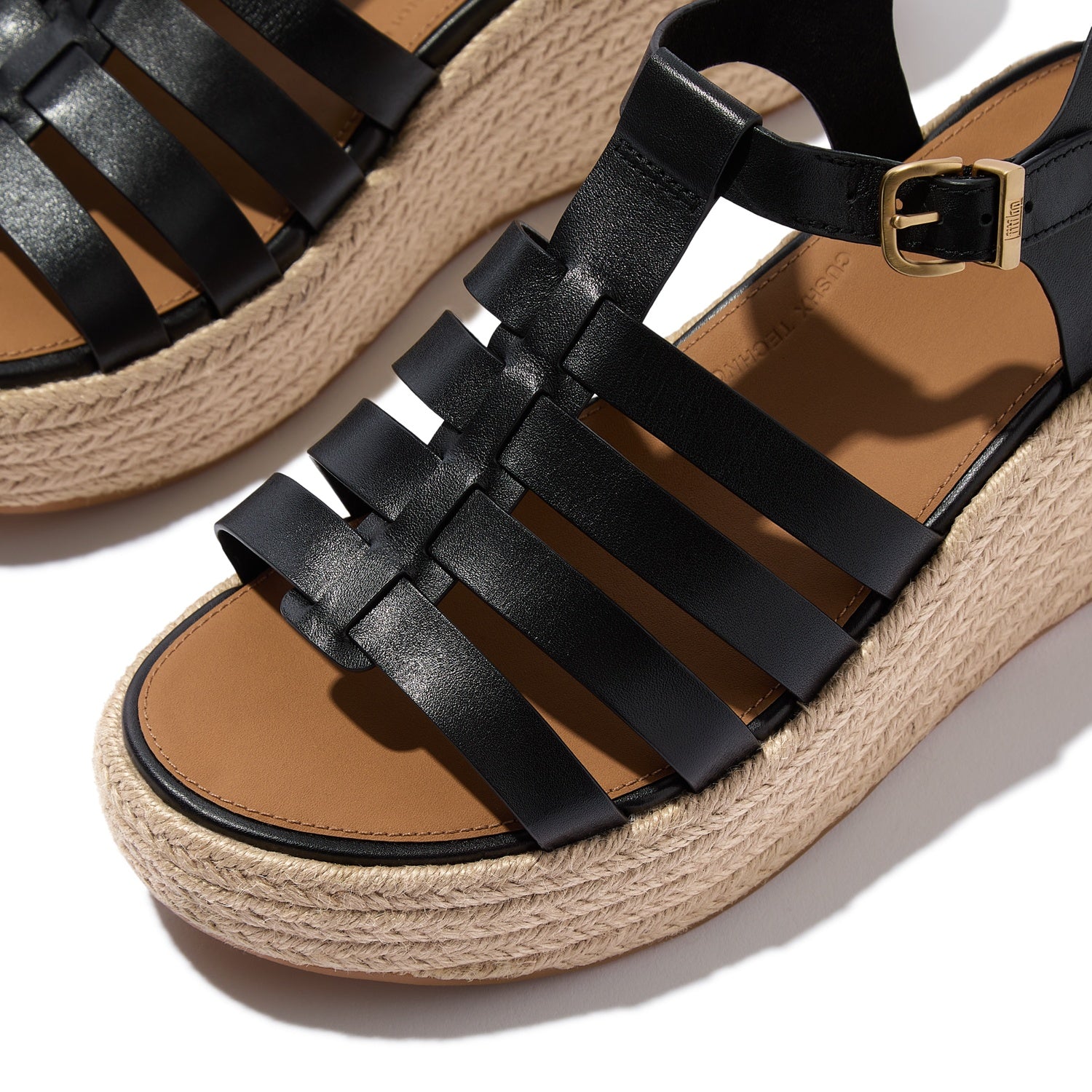 PLATFFORMS Sandalias Fisherman Cuña Espadrille de Cuero - Negro