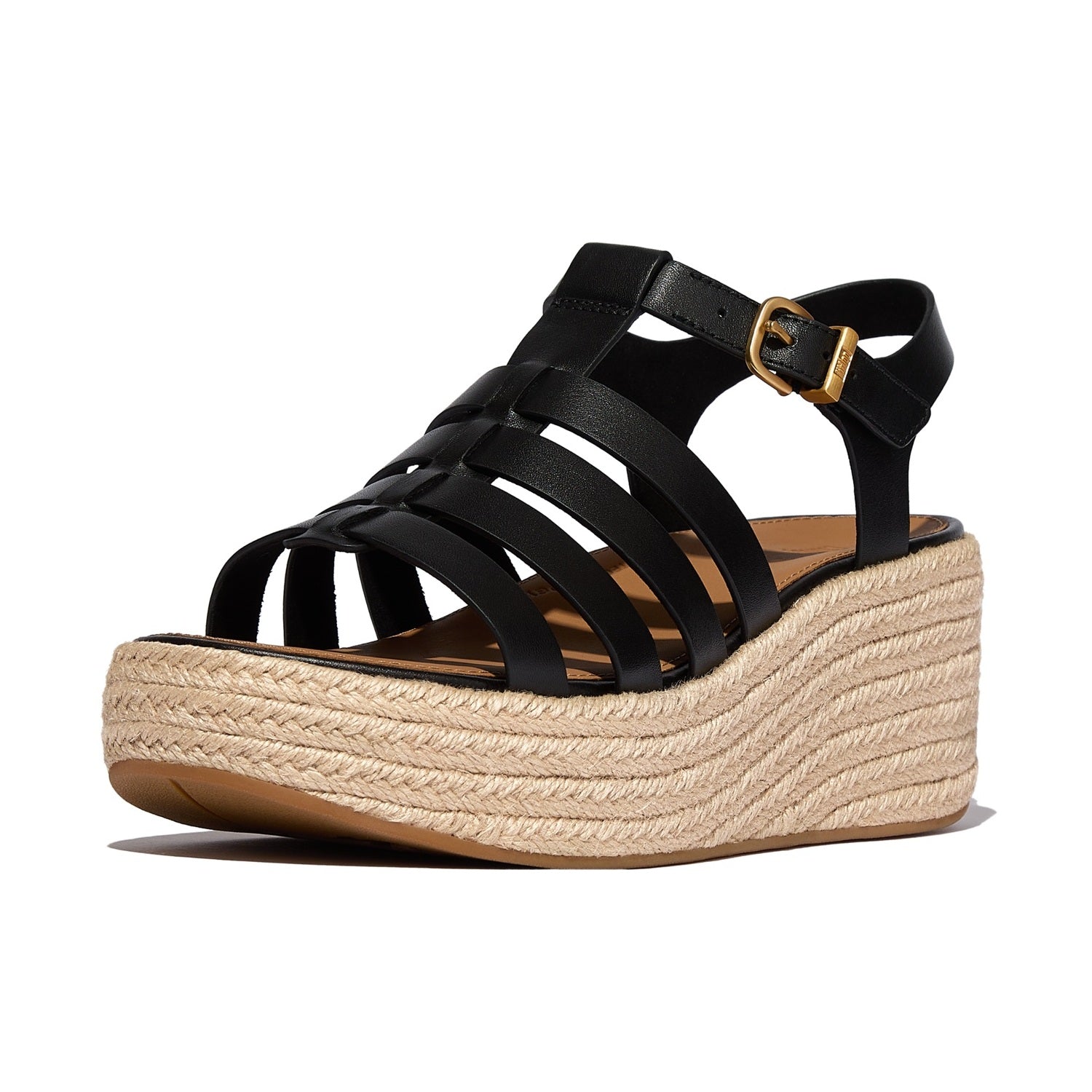 PLATFFORMS Sandalias Fisherman Cuña Espadrille de Cuero - Negro
