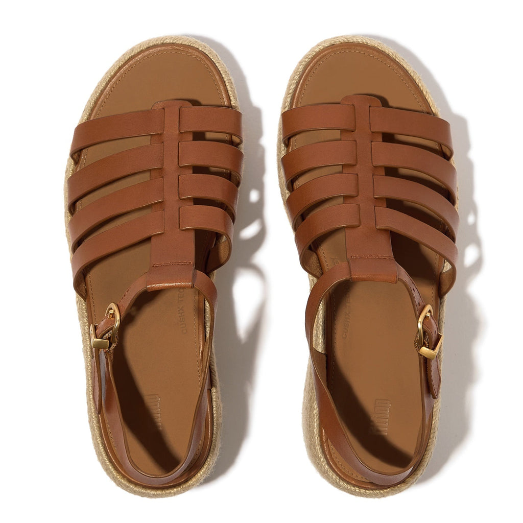 PLATFFORMS Sandalias Fisherman Cuña Espadrille de Cuero - Café Tostado