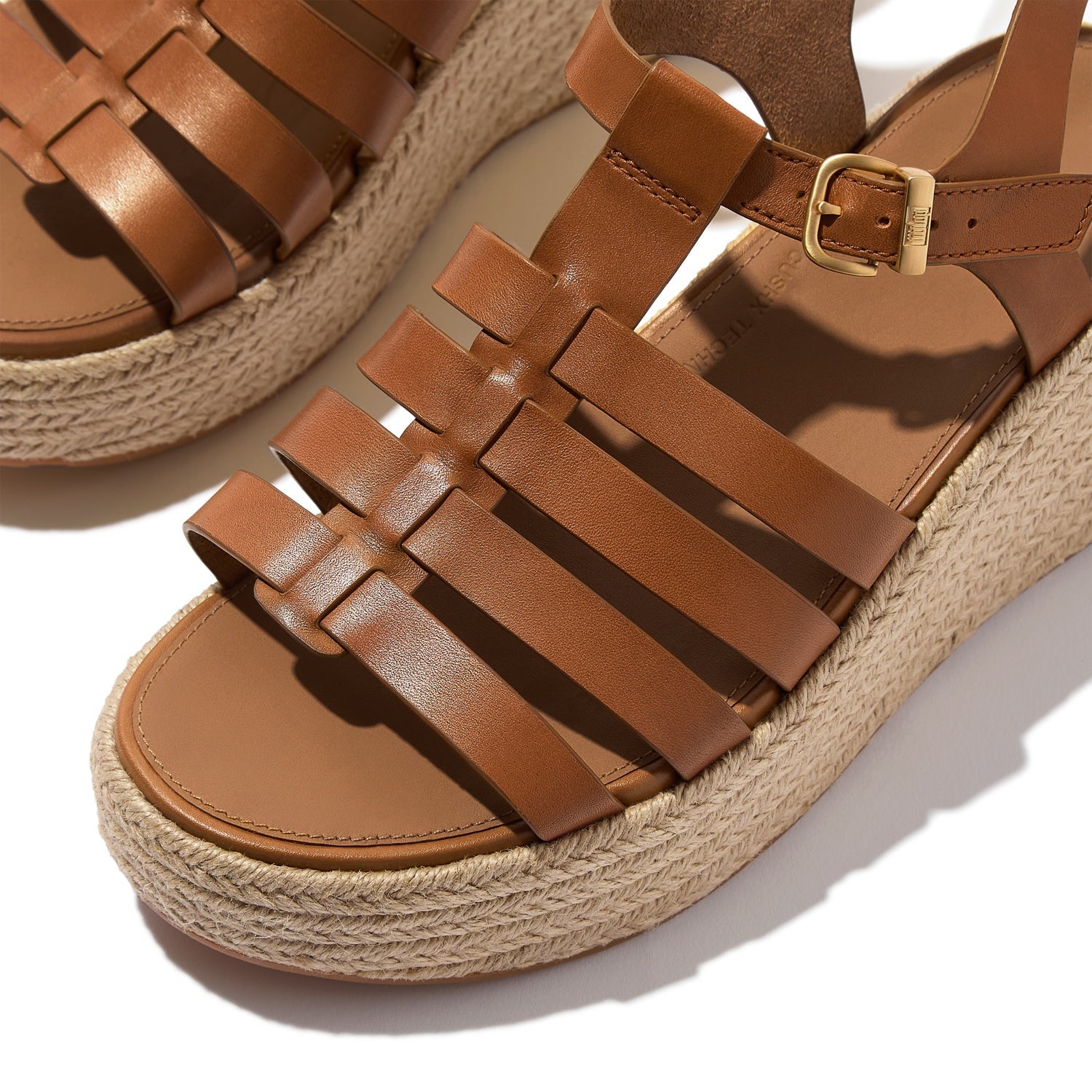 PLATFFORMS Sandalias Fisherman Cuña Espadrille de Cuero - Café Tostado