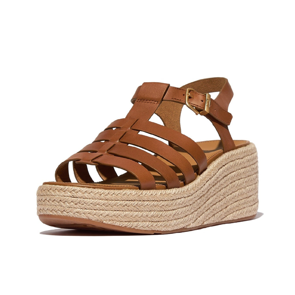 PLATFFORMS Sandalias Fisherman Cuña Espadrille de Cuero - Café Tostado