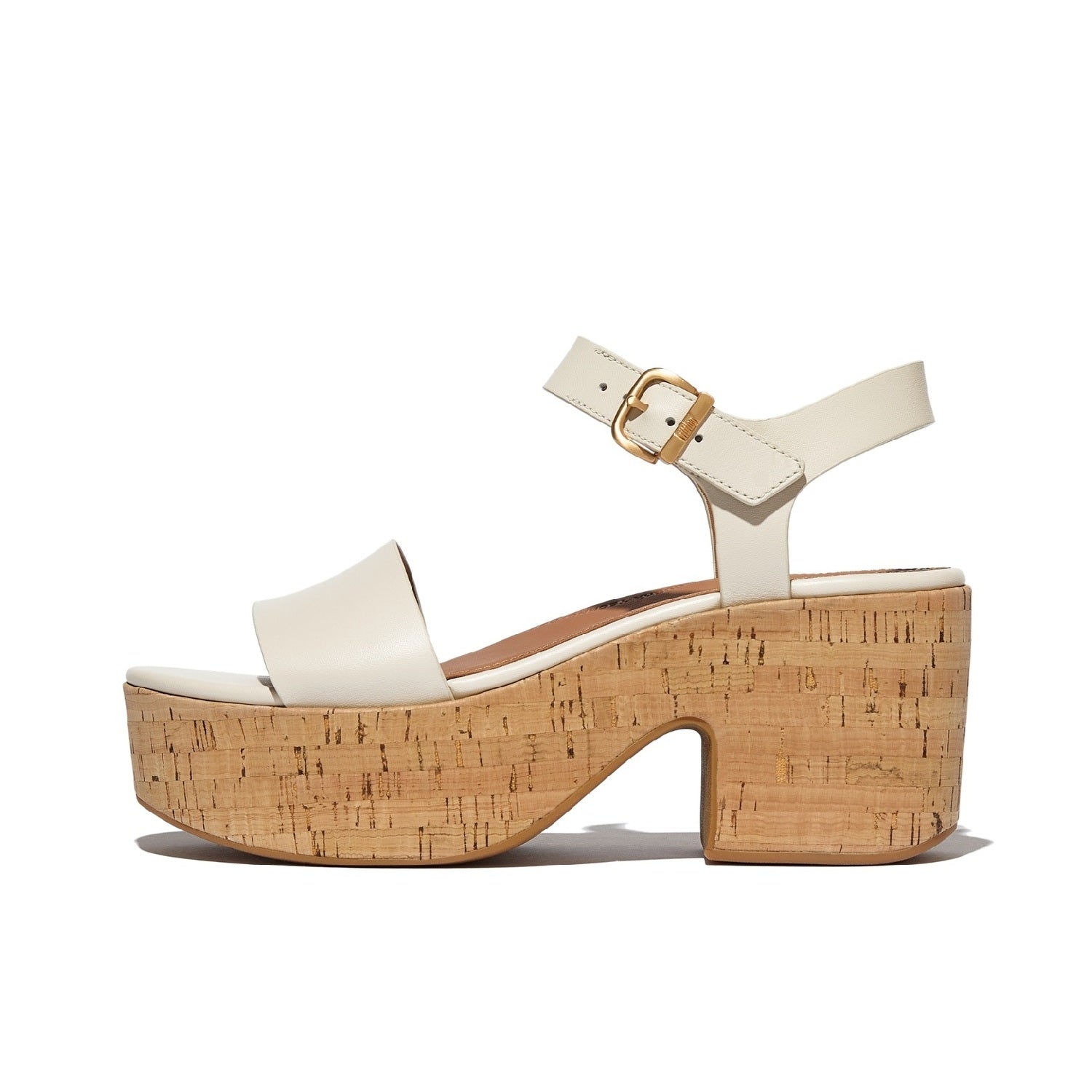 PLATFFORMS Sandalias con Taco y Correa al Tobillo de Cuero/Corcho - Beige Parisino