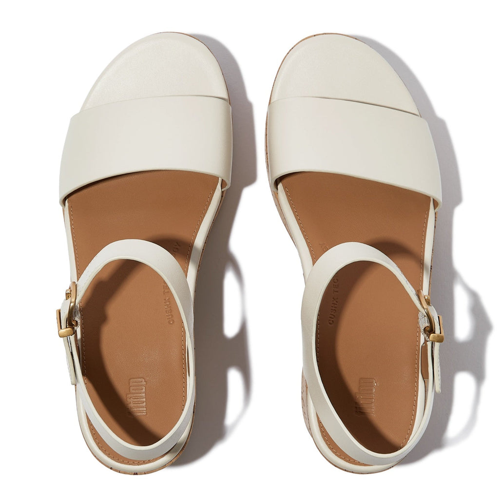 PLATFFORMS Sandalias con Taco y Correa al Tobillo de Cuero/Corcho - Beige Parisino