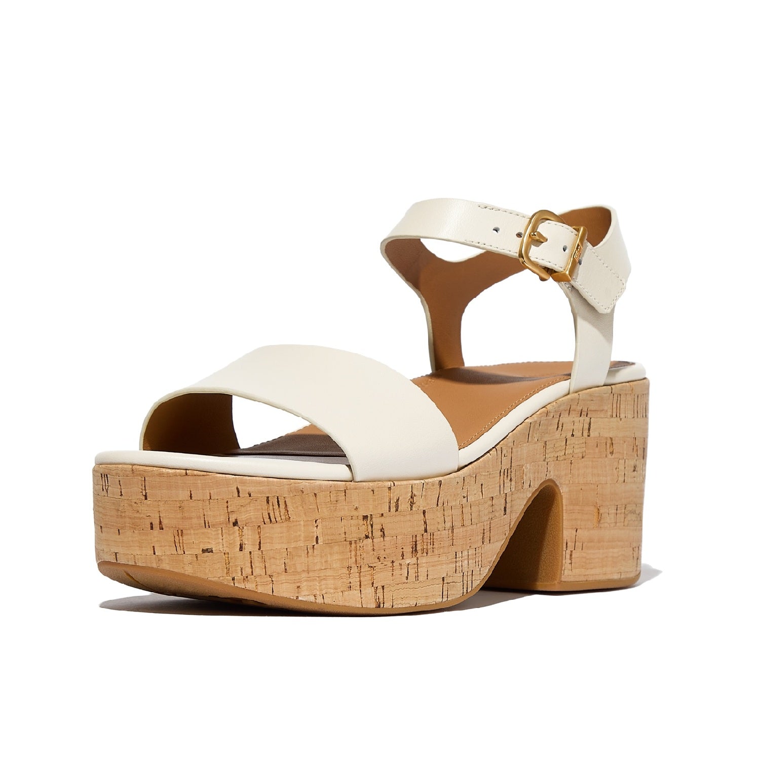 PLATFFORMS Sandalias con Taco y Correa al Tobillo de Cuero/Corcho - Beige Parisino