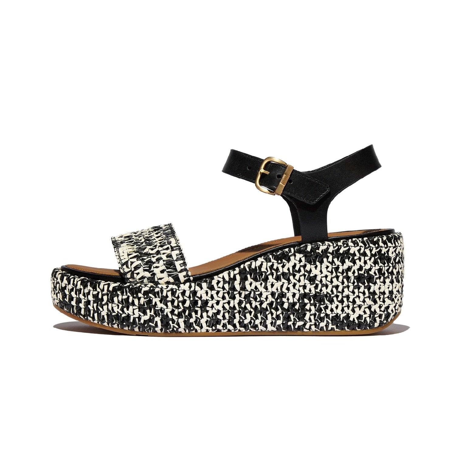 PLATFFORMS Sandalias Cuña Tejida con Correa al Tobillo - Negro/Marfil