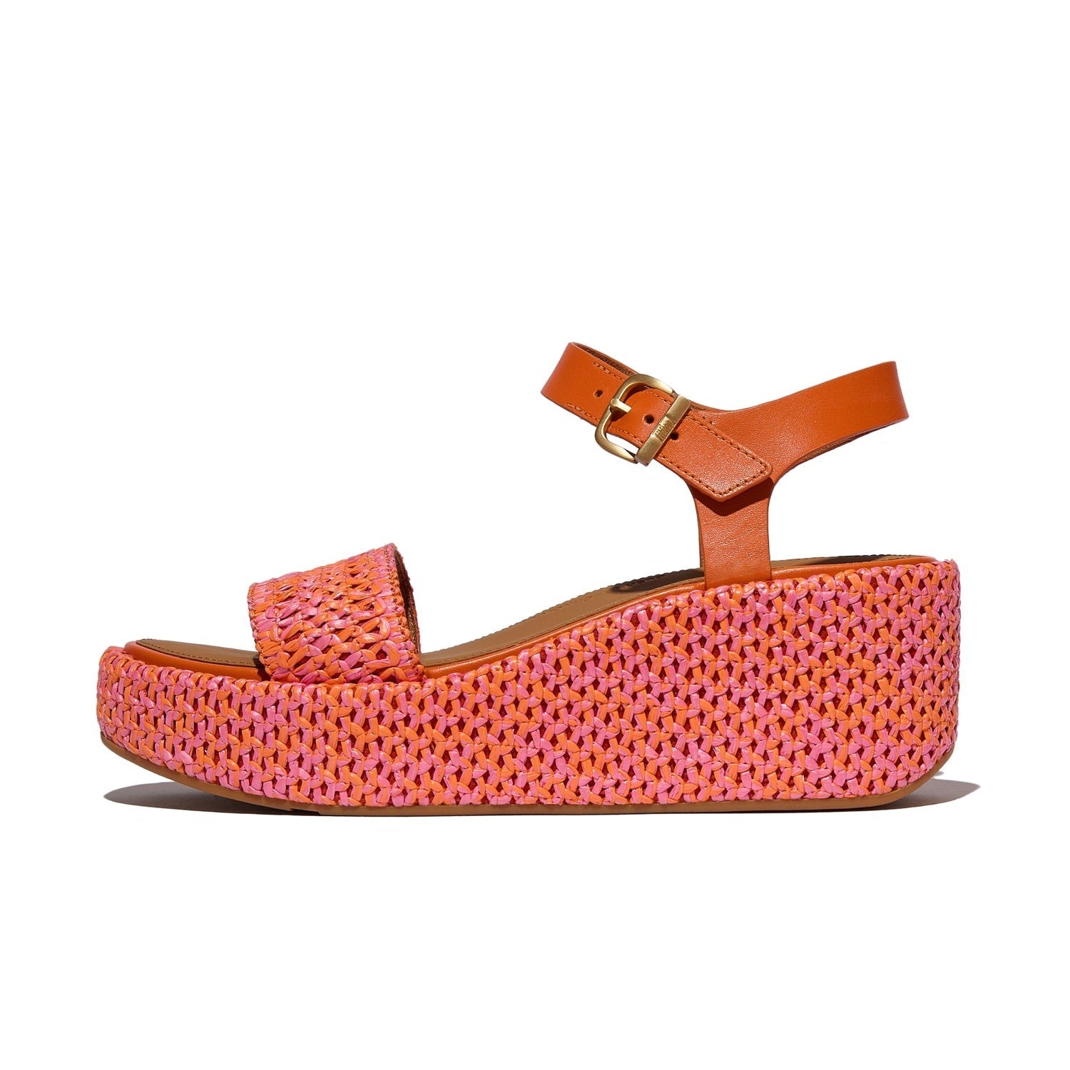 PLATFFORMS Sandalias Cuña Tejida con Correa al Tobillo - Mandarina/Rosa
