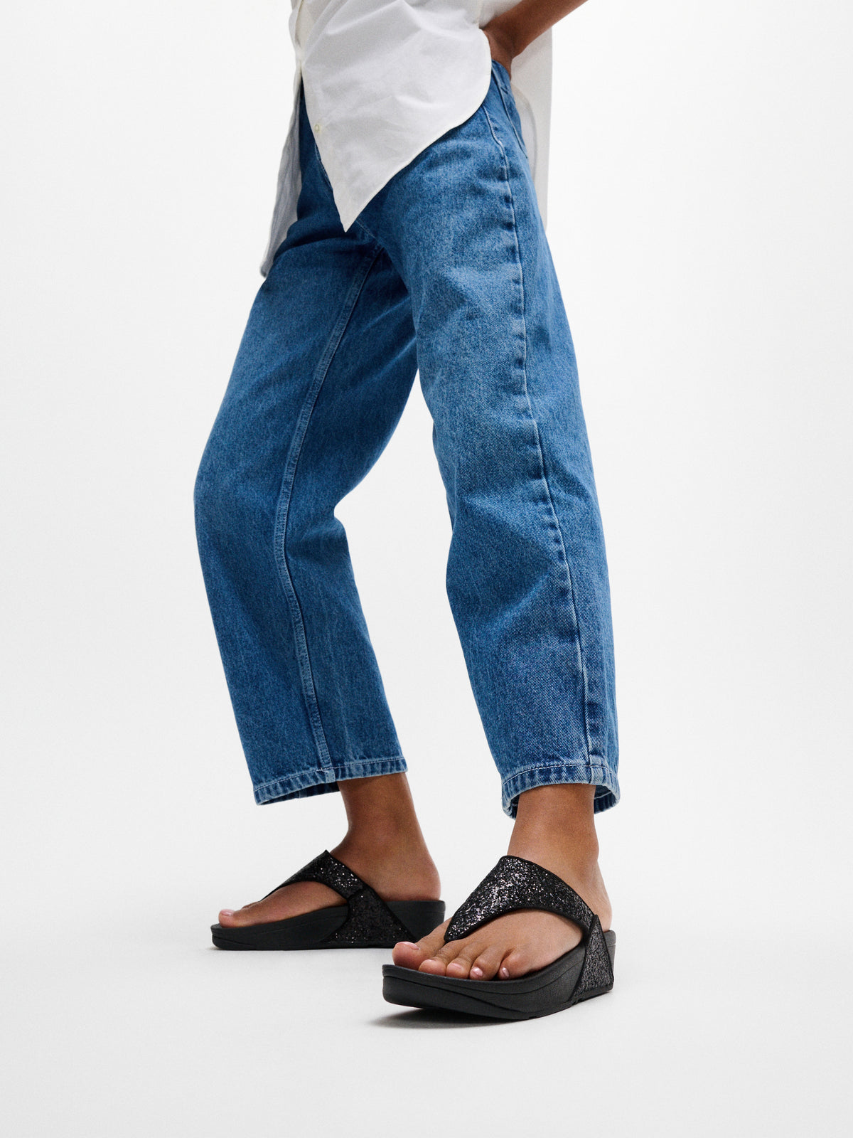 SANDALIAS MUJER FITFLOP LULU NEGRO CON GLITTER