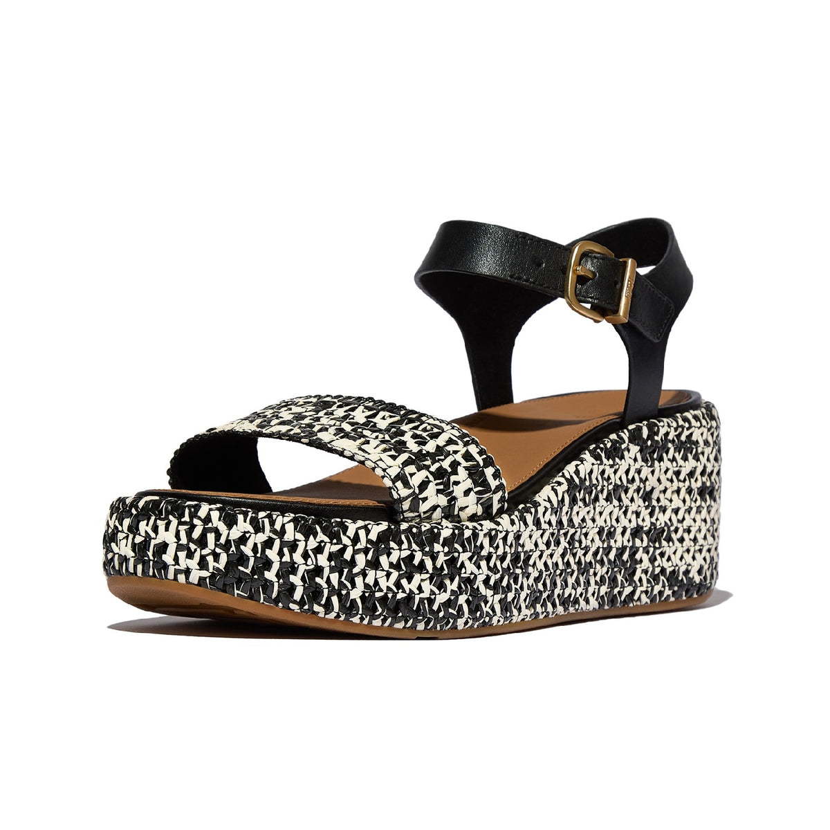 SANDALIAS MUJER FITFLOP PLATFFORMS TRENZADAS CON PLATAFORMA Y CORREA AJUSTABLE - NEGRO/MARFIL
