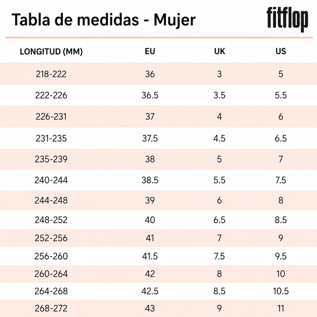 Tabla de tallas mujer FitFlop